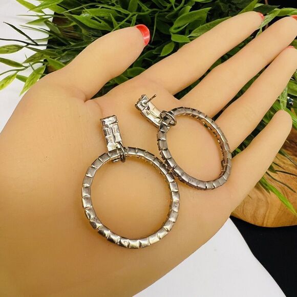 Huge Vintage Rhinestone Earrings Runway Diva Sparkling Fancy Drop Silver 1192 - Picture 4 of 9
